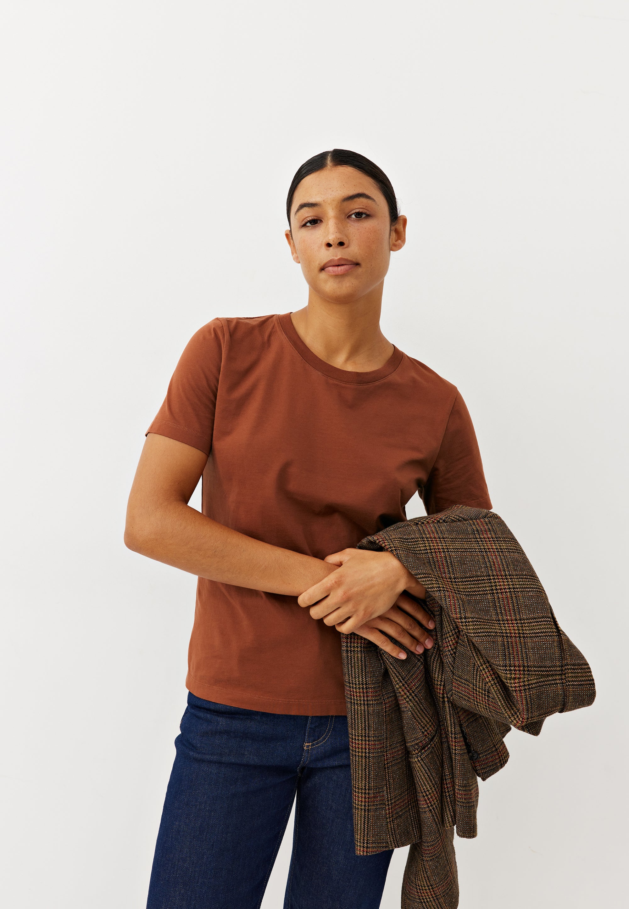 t-shirt coton bio femme loom terracotta main