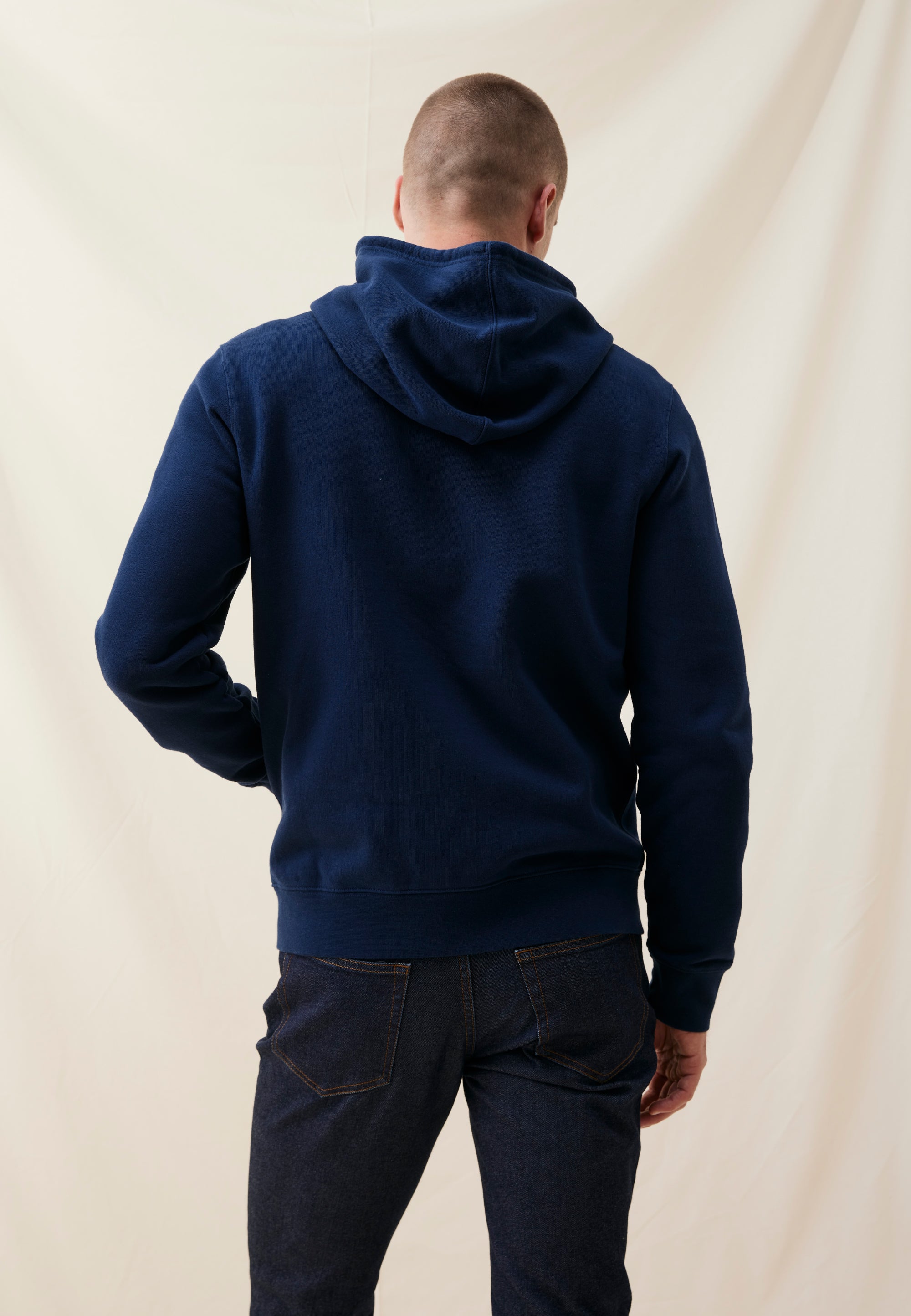 hoodie coton bio loom bleu marine dos