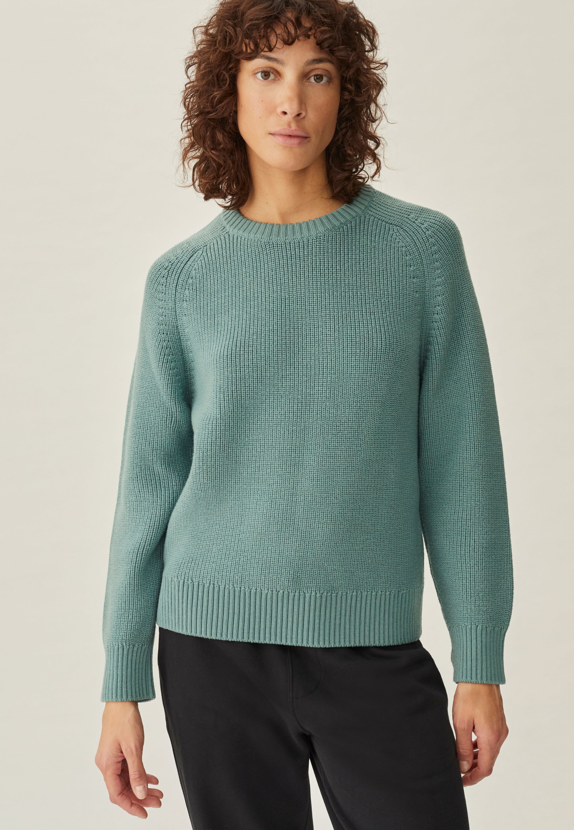 pull chaud laine loom vert d'eau face 2