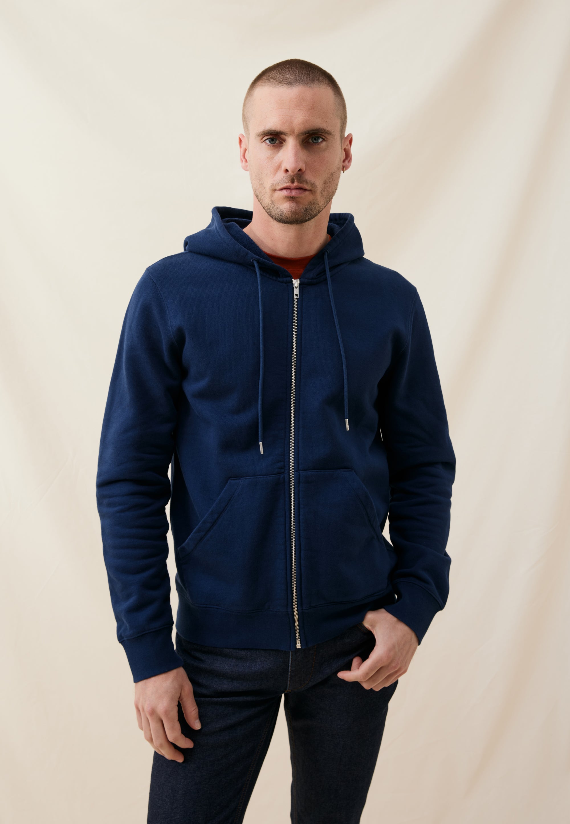 hoodie coton bio loom bleu marine face