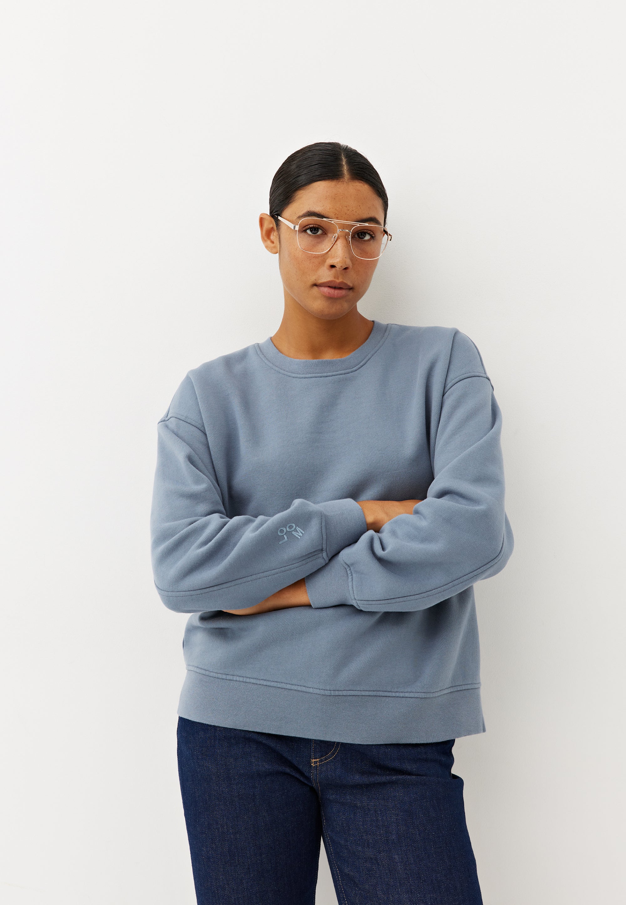 sweat coton bio femme loom Bleu clair main