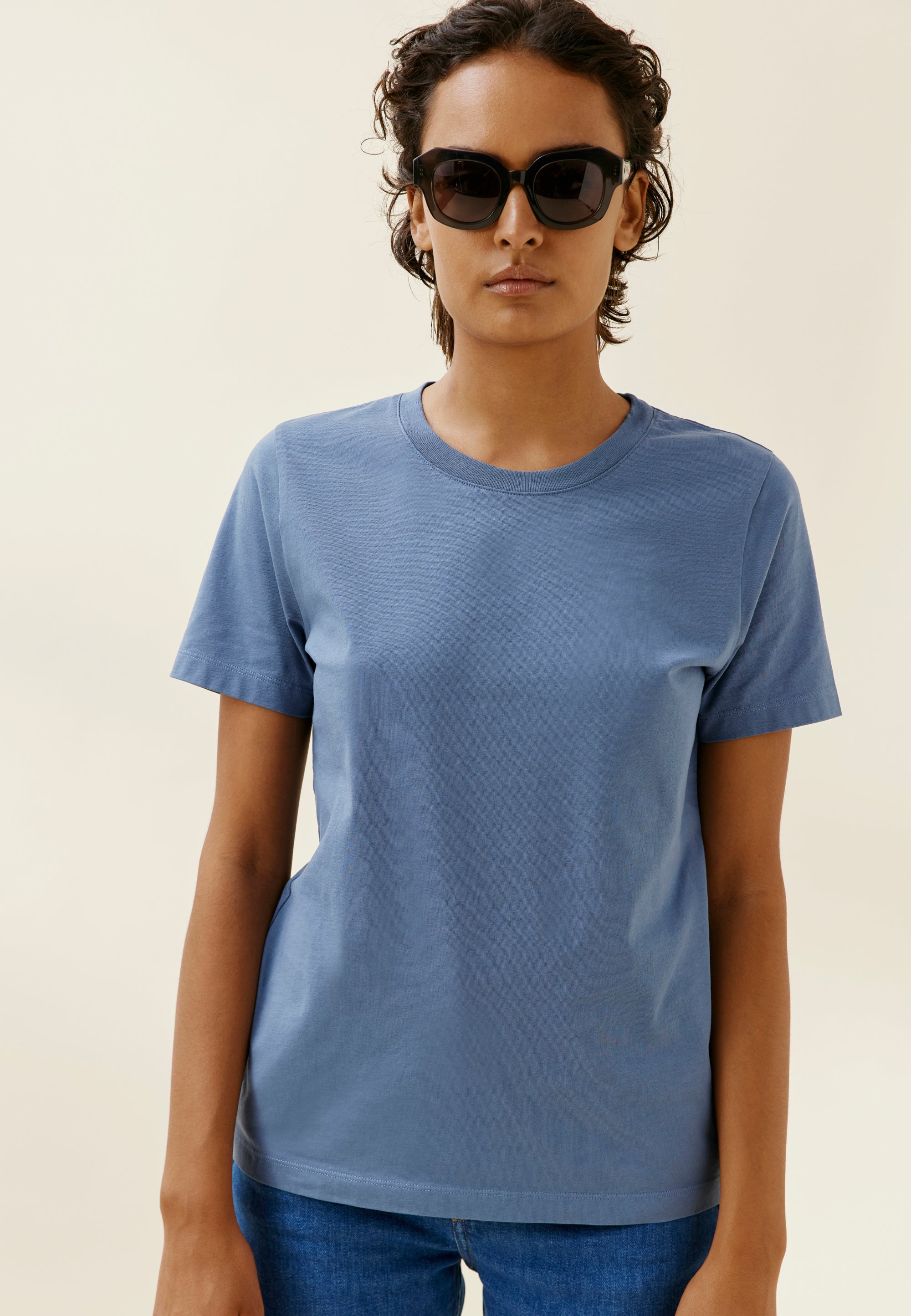 t-shirt coton bio bleu tempête face